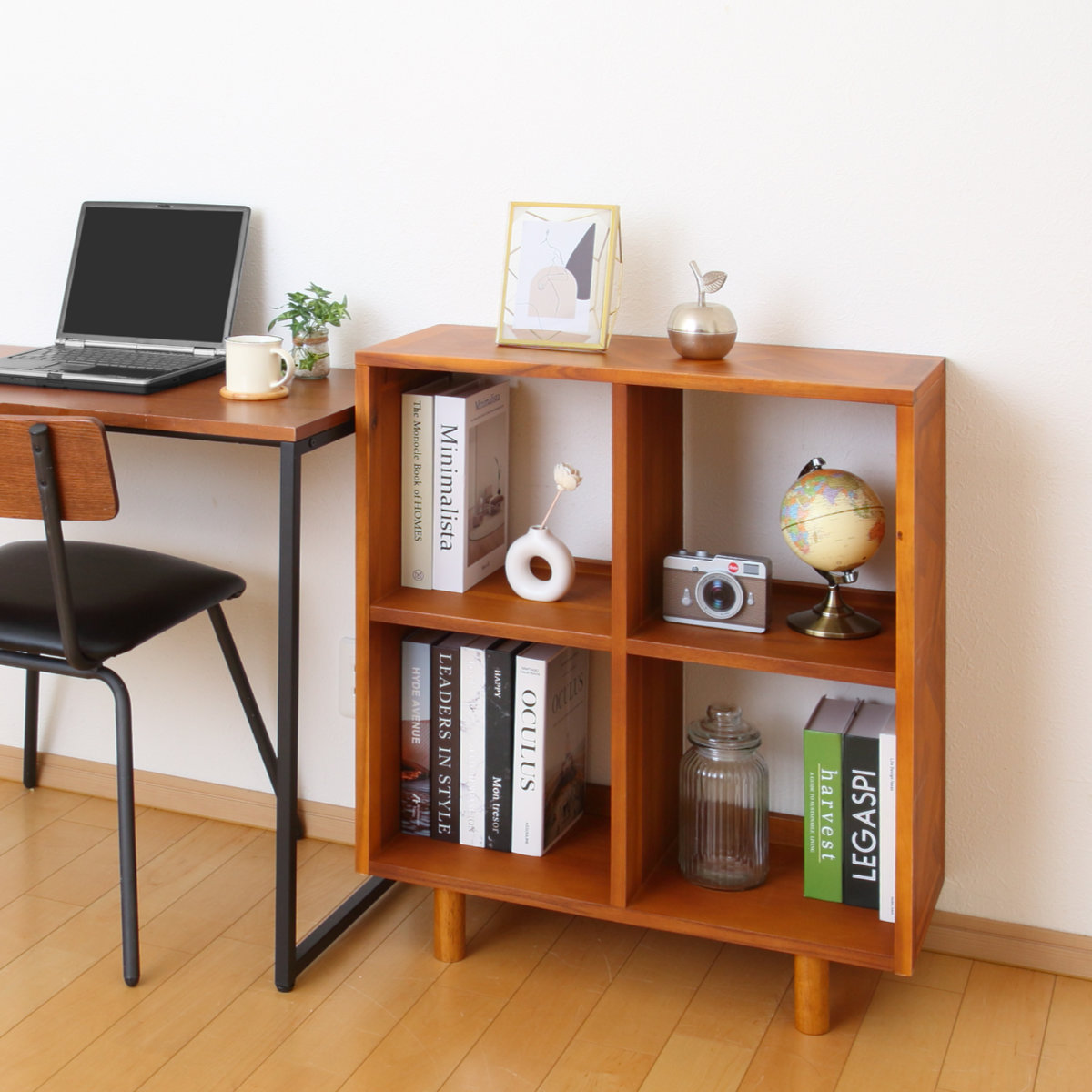 オープンラック 幅70cm 2段 寄木突板 ヴィンテージ調 HENT ( ヘント 棚 幾何学柄 ラック A4対応 収納 天然木 木製 家具 シェルフ 飾り棚 本棚 書棚 )