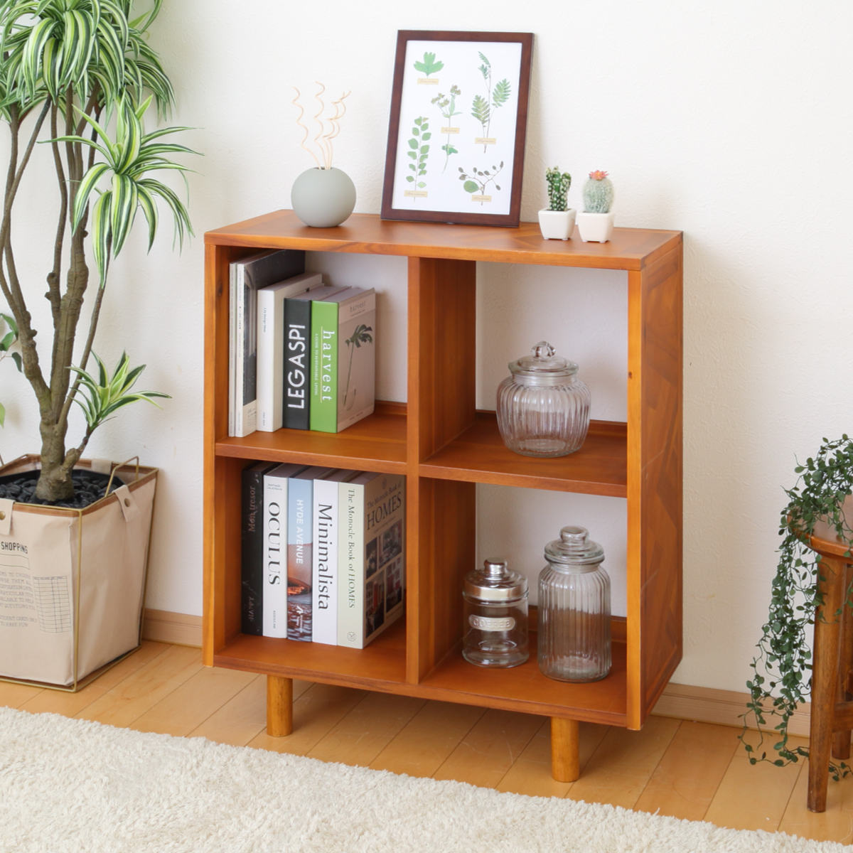 オープンラック 幅70cm 2段 寄木突板 ヴィンテージ調 HENT ( ヘント 棚 幾何学柄 ラック A4対応 収納 天然木 木製 家具 シェルフ 飾り棚 本棚 書棚 )