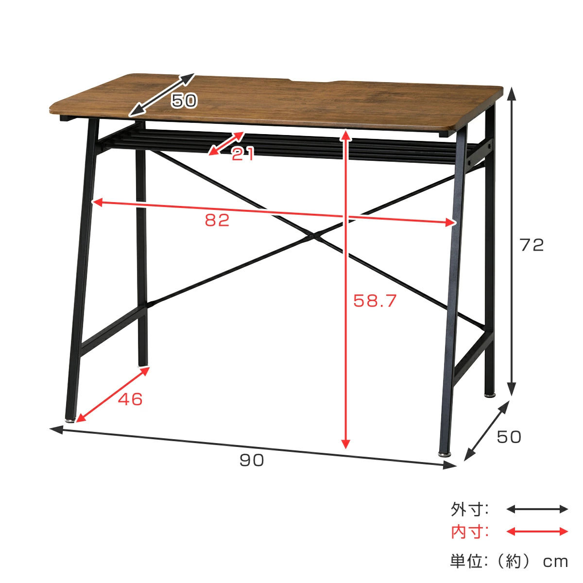 ワークデスク ヴィンテージ調 スチールフレーム 幅90cm ( デスク パソコンデスク PCデスク 机 つくえ 学習机 幅 90 作業台 木目調 天板下 収納 配線穴付き アジャスター付き 勉強机 リビングデスク 作業机 在宅 )