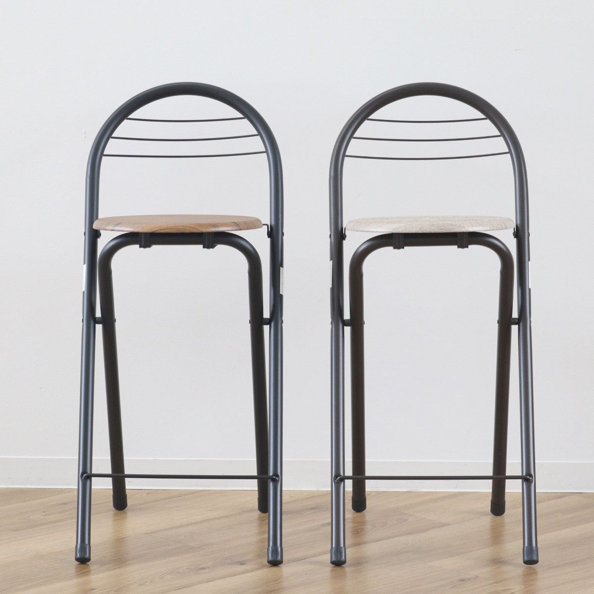 折りたたみ椅子 座面高58cm 背もたれ付 フォールディングハイチェア ( カウンターチェア ハイタイプ ハイチェア バーチェア キッチン 丸 木製 座面 スチール シンプル おしゃれ ) 【ブラック×ブラウン】 ブラック×ブラウン