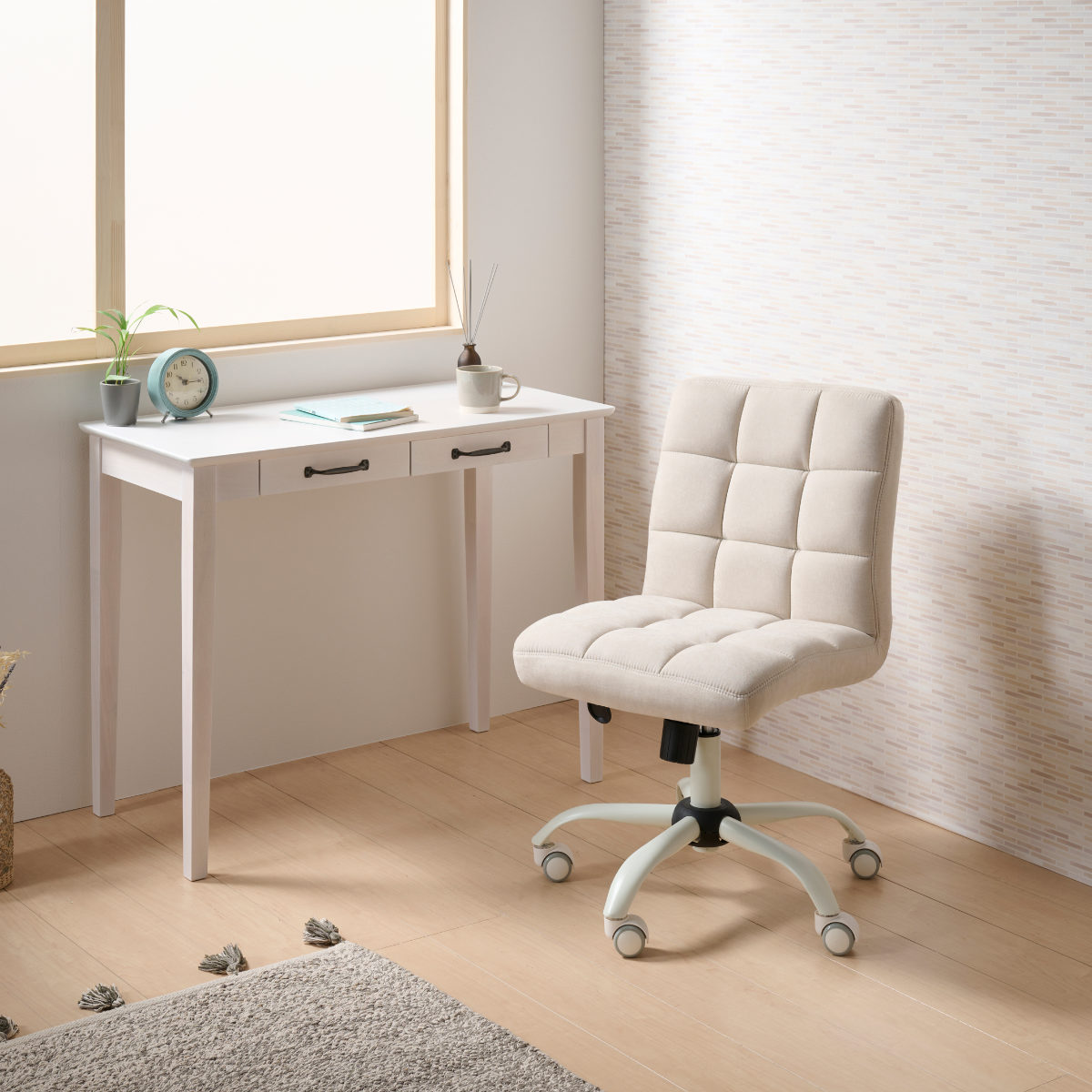 デスクチェア 昇降式 座面高43~53cm ハニー ホームチェア ( チェア 椅子 ファブリック 高さ調節 キャスター付き ワークチェア キルティング シンプル おしゃれ 大人 女子 高級感 ) 【マスタード】 マスタード