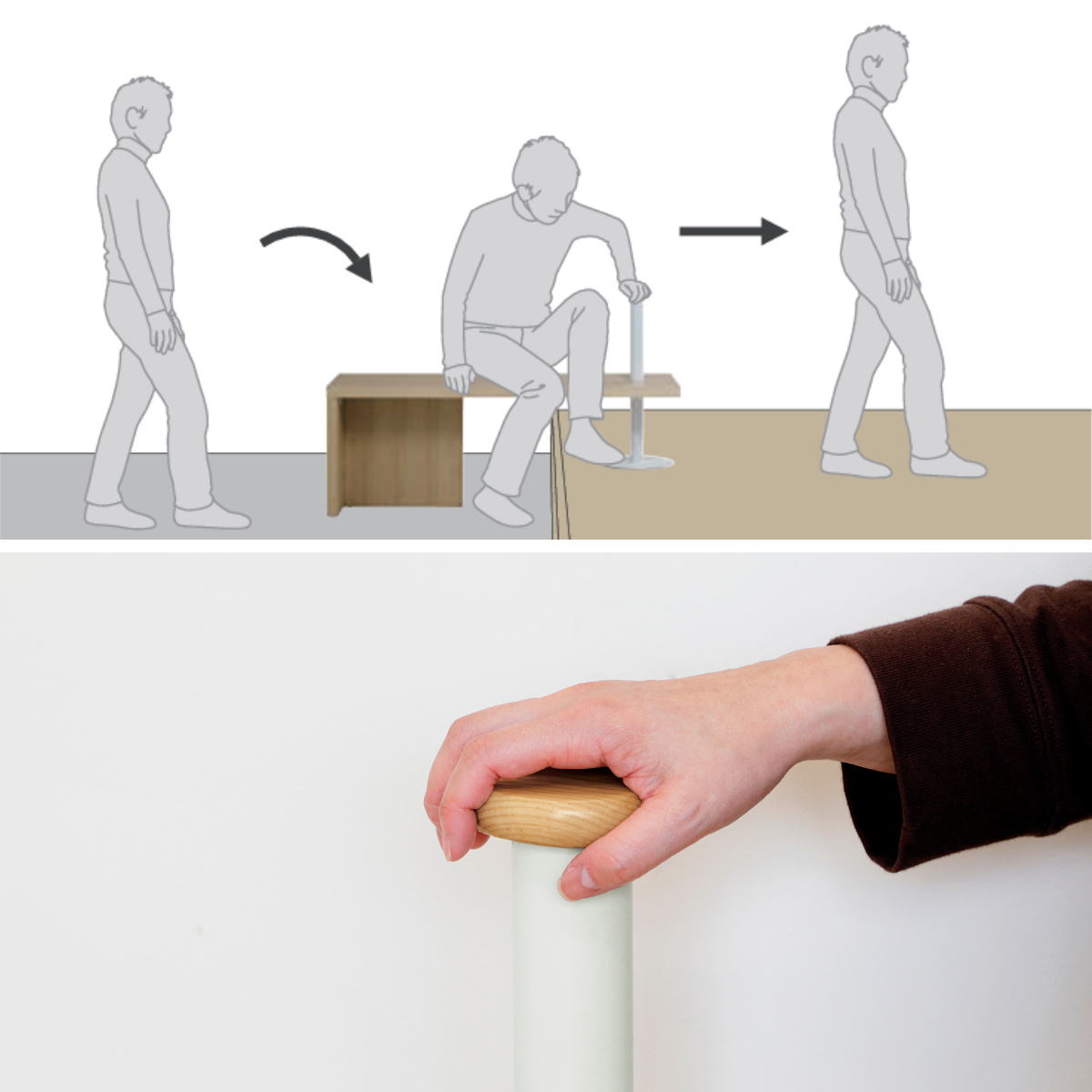 玄関ベンチ 幅115cm 補助ポール付 框のせ玄関ベンチ 4070 ( ベンチ 椅子 玄関 サポートチェア いす 腰掛 腰かけ 高さ調節 ポール付き 高齢者 シニア 木製 玄関椅子 靴の脱ぎ履き 安心 立ち上がりサポート 補助 チェア ) 【ナチュラル】 ナチュラル