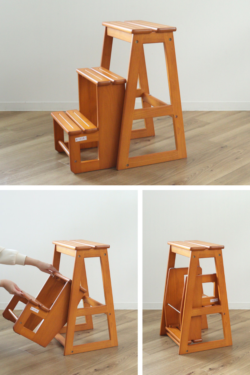 踏み台 3段 ステップチェア スツール 天然木 完成品 ( 木製 ステップ台 脚立 台 2WAY チェア イス 椅子 足台 玄関 キッチン 安定 頑丈 丈夫 踏台 洗面所 トイレ 手洗い 台所 収納 チェアー いす )