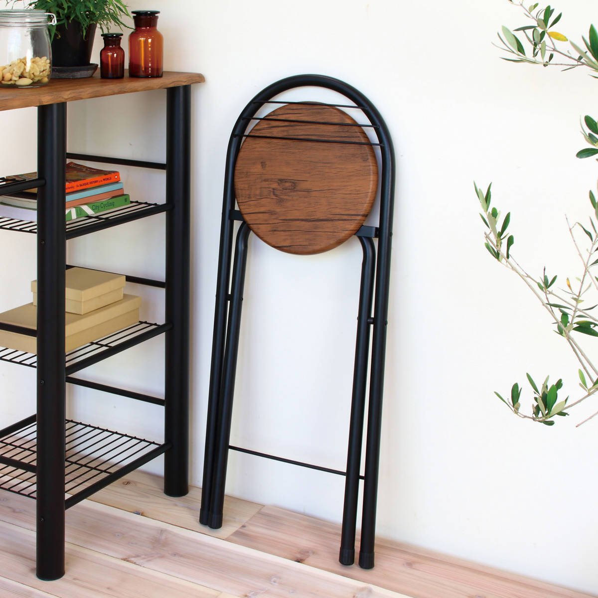 ハイテーブル 3点セット スチールフレーム ハイチェア2脚 ( ダイニングテーブル ダイニングセット カウンター テーブル カウンターチェア セット 椅子 イス いす チェアー ダイニングチェアー 食卓 折りたたみチェア ) 【ブラック】 ブラック