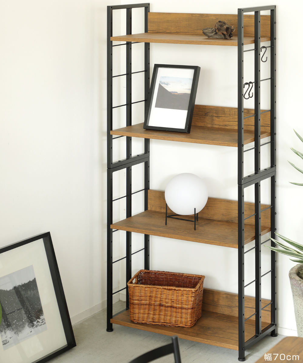 マルチラックS 幅35cm 可動棚 ディスプレイラック ハンガーラック ( ラック 棚 すき間収納 多用途 組み換え 省スペース キッチンラック ランドリーラック アレンジ フック付 ブラウン ナチュラル ) 【ブラウン】 ブラウン