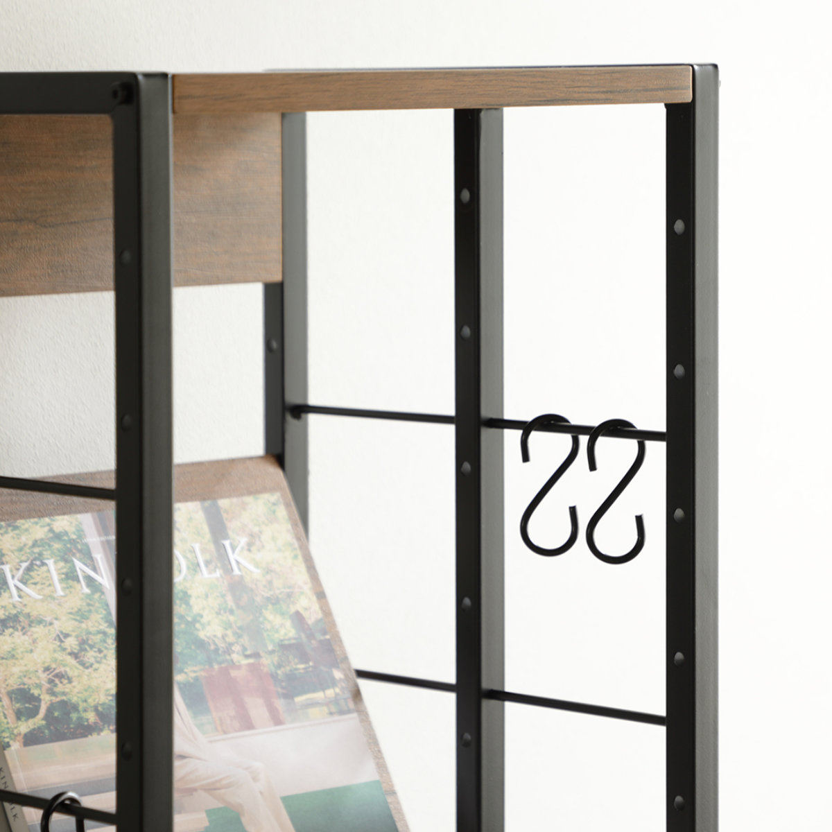 マルチラックS 幅35cm 可動棚 ディスプレイラック ハンガーラック ( ラック 棚 すき間収納 多用途 組み換え 省スペース キッチンラック ランドリーラック アレンジ フック付 ブラウン ナチュラル ) 【ブラウン】 ブラウン