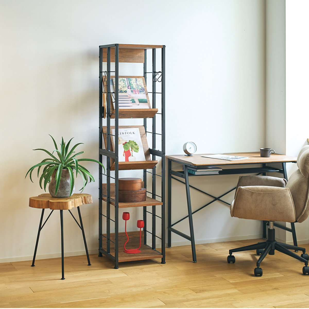 マルチラックS 幅35cm 可動棚 ディスプレイラック ハンガーラック ( ラック 棚 すき間収納 多用途 組み換え 省スペース キッチンラック ランドリーラック アレンジ フック付 ブラウン ナチュラル ) 【ブラウン】 ブラウン