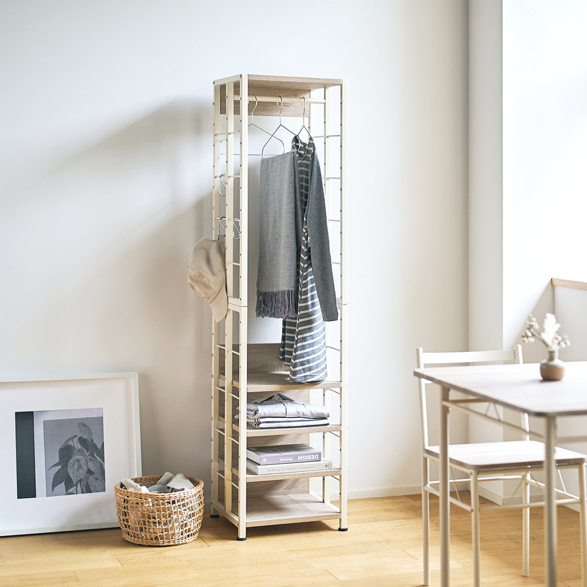 マルチラックS 幅35cm 可動棚 ディスプレイラック ハンガーラック ( ラック 棚 すき間収納 多用途 組み換え 省スペース キッチンラック ランドリーラック アレンジ フック付 ブラウン ナチュラル ) 【ブラウン】 ブラウン