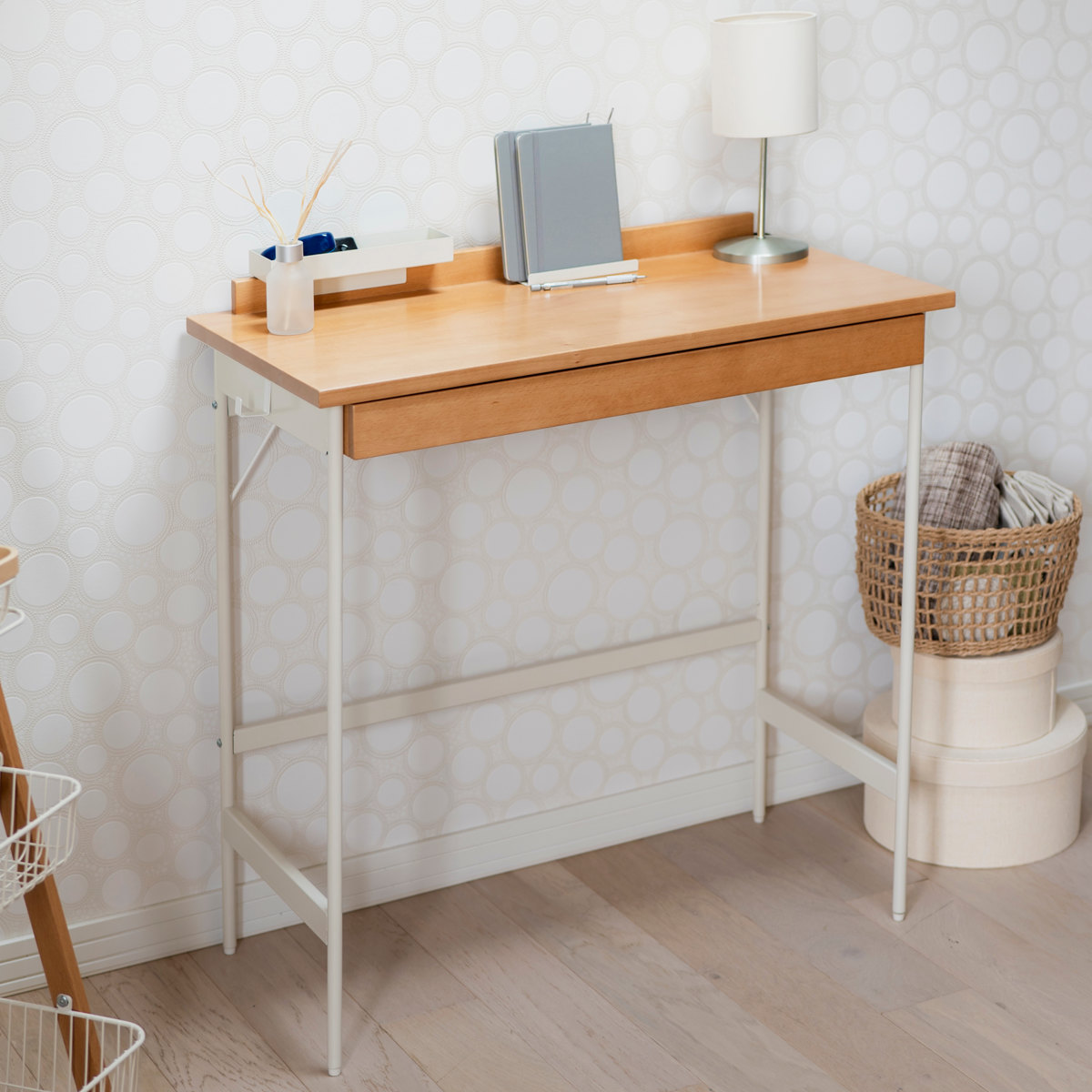 Mash デスク 幅80cm 引き出し付き 天然木 木目調 ホームデスク リヴ ( パソコンデスク コンパクト 木製 学習デスク 机 勉強机 引き出し リビング学習 スリム リビングデスク シンプルデスク PCデスク トレー スタンド 付き 奥行40 )