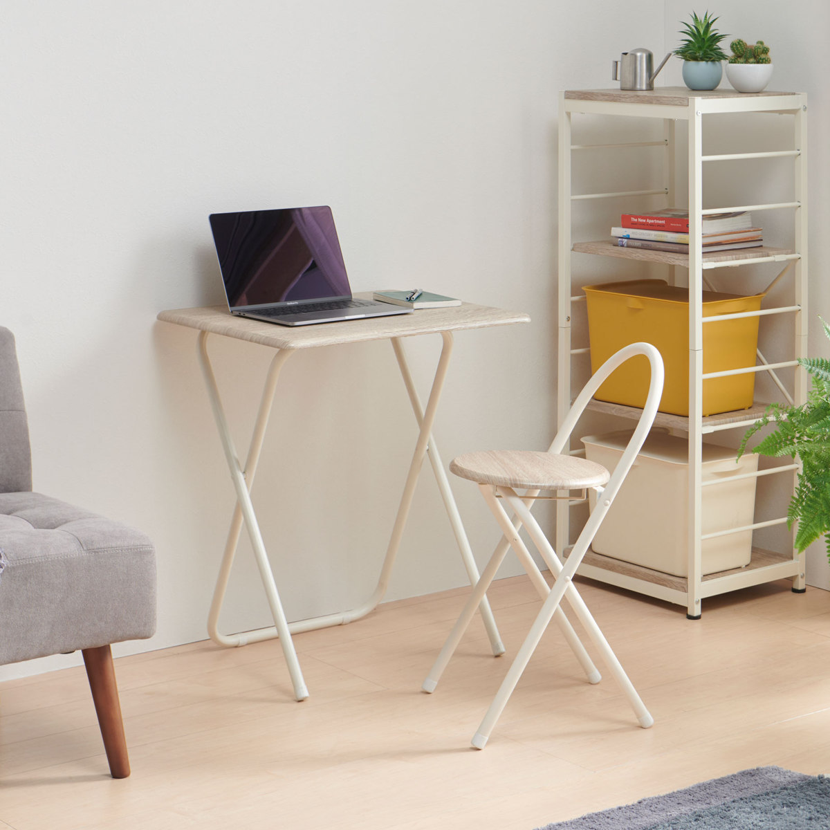 デスク チェア セット 幅60cm 折りたたみ椅子 軽量 1人暮らし ( 机 椅子 折り畳み 折りたたみデスク コンパクト 収納 省スペース 完成品 木目調 在宅ワーク デスクセット テレワーク 作業台 軽い 背もたれ 勉強机 ) 【ナチュラル】 ナチュラル