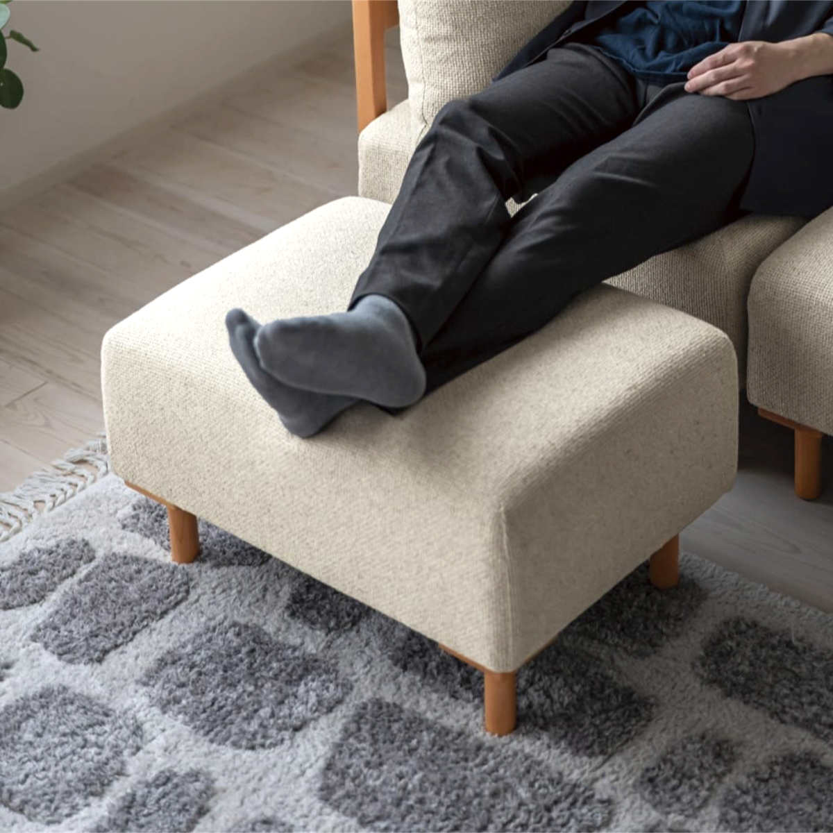 オットマン 幅64.5cm おしゃれ スツールSELF セルフ Mash （ スツール 足置き ソファ コンパクト 脚 取り外し 天然木 ローソファ リビングソファ 木製 フレーム 和室 レイアウト 自由 ソファー フロアソファ ファブリック 完成品 ）