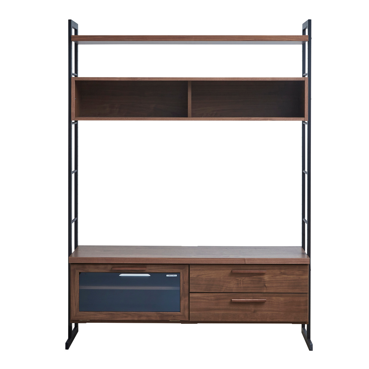 テレビ台 幅144.5cm 日本製 ラック付き ( 開梱設置 TV台 リビングボード 棚 ラック 収納付き ハイタイプ 木目調 オープン棚 引き出し ガラス扉付き 壁面 スチール 引出し 閉めたまま リモコン ディスプレイ 飾り棚 シェルフ 家具 ) 【ブラウン】 ブラウン
