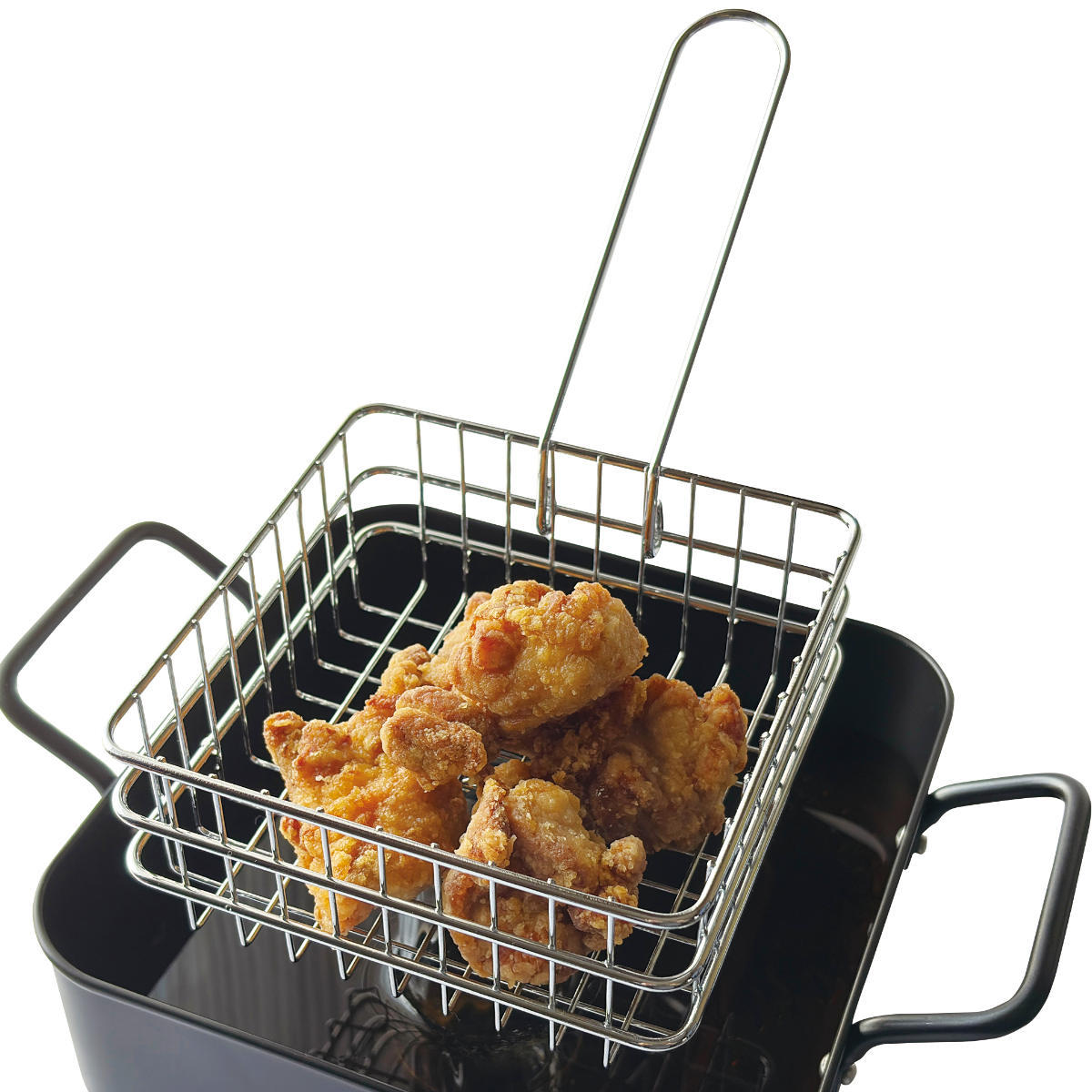 角型揚げざる 16cm ステンレス製 サクッと専科 ( フライヤー 揚げ物用 ザル ざる ストレーナー フライバスケット 揚げ物ザル ステンレス 油切り ポテト 揚げ物 角型天ぷら鍋用 取っ手付き )