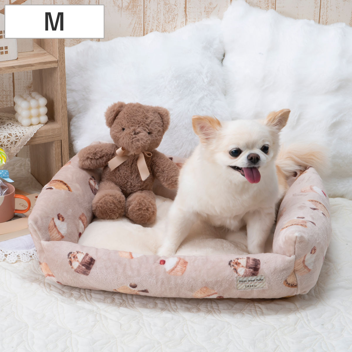 ペット ベッド スクエアベッドM スイートマフィン ( ペット用 スクエア型 犬 猫 シンプル オシャレ 室内 ペット用品 Mサイズ 犬用 猫用 あたたかい ペットソファ ペットクッション 滑り止め )