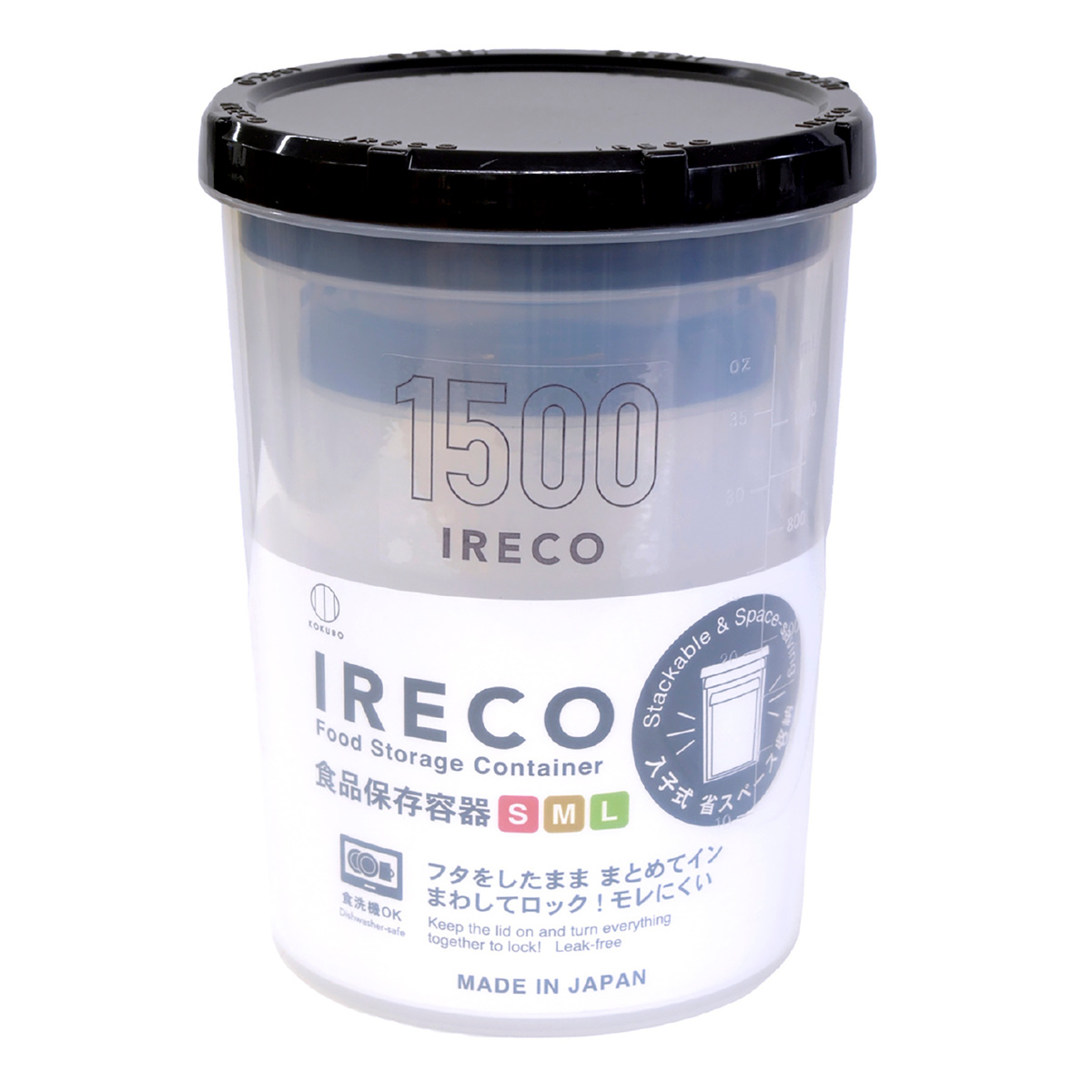 保存容器 IRECO 食品保存容器 Lサイズ 1.5L ( キャニスター プラスチック容器 フードストッカー 日本製 丸型 深型 BPAフリー 保存 密閉 半透明 耐久性 液体 漏れにくい スクリューキャップ 1500ml 省スペース )