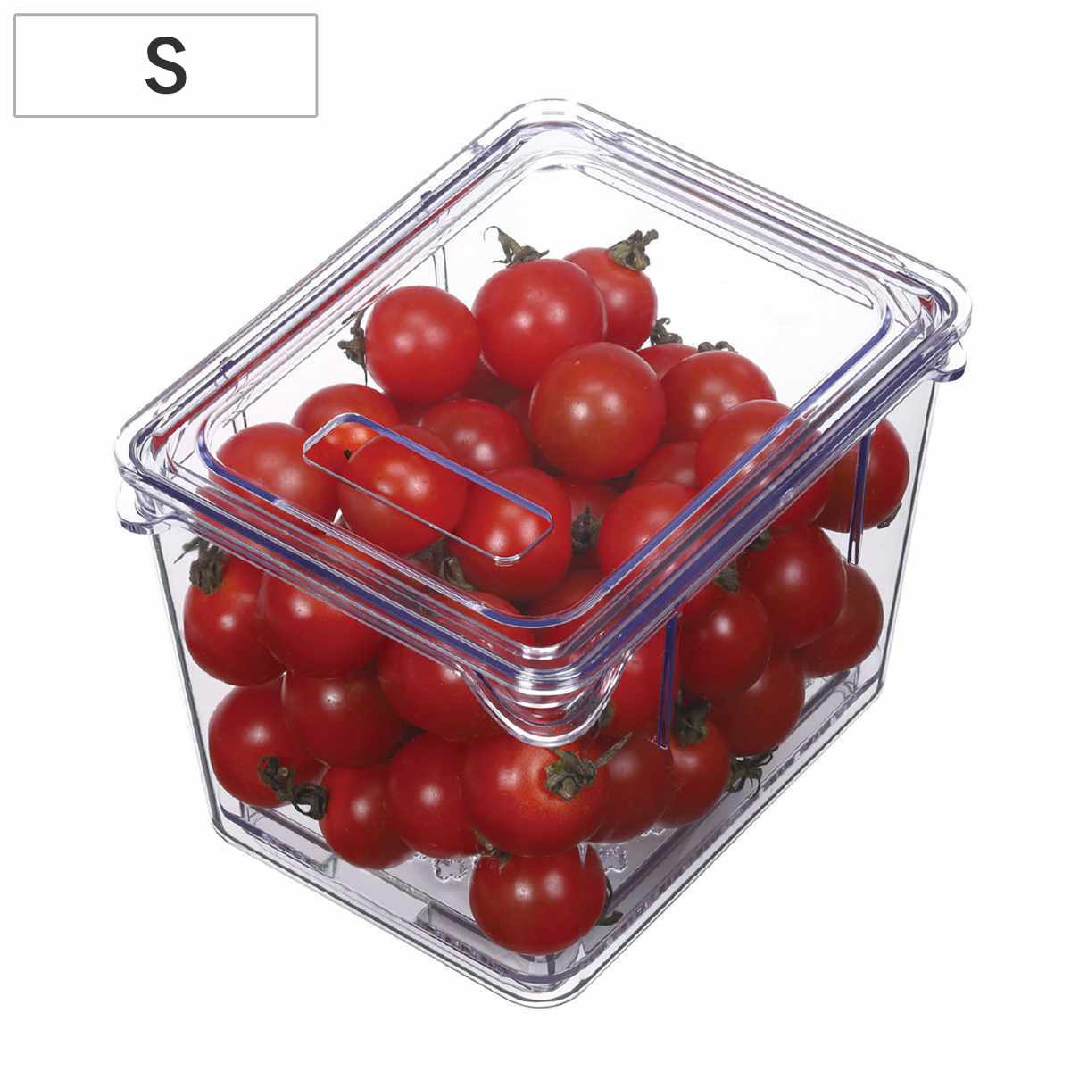 保存容器 すのこ付き 透明 野菜保存容器 Sサイズ （ 冷蔵庫収納 冷蔵庫 収納ケース トレー 深型 日本製 BPAフリー 蓋付き スタッキング 食品保存 水切り ストッカー 冷蔵室 野菜室 整理 すのこ 中が見える プラスチック ）