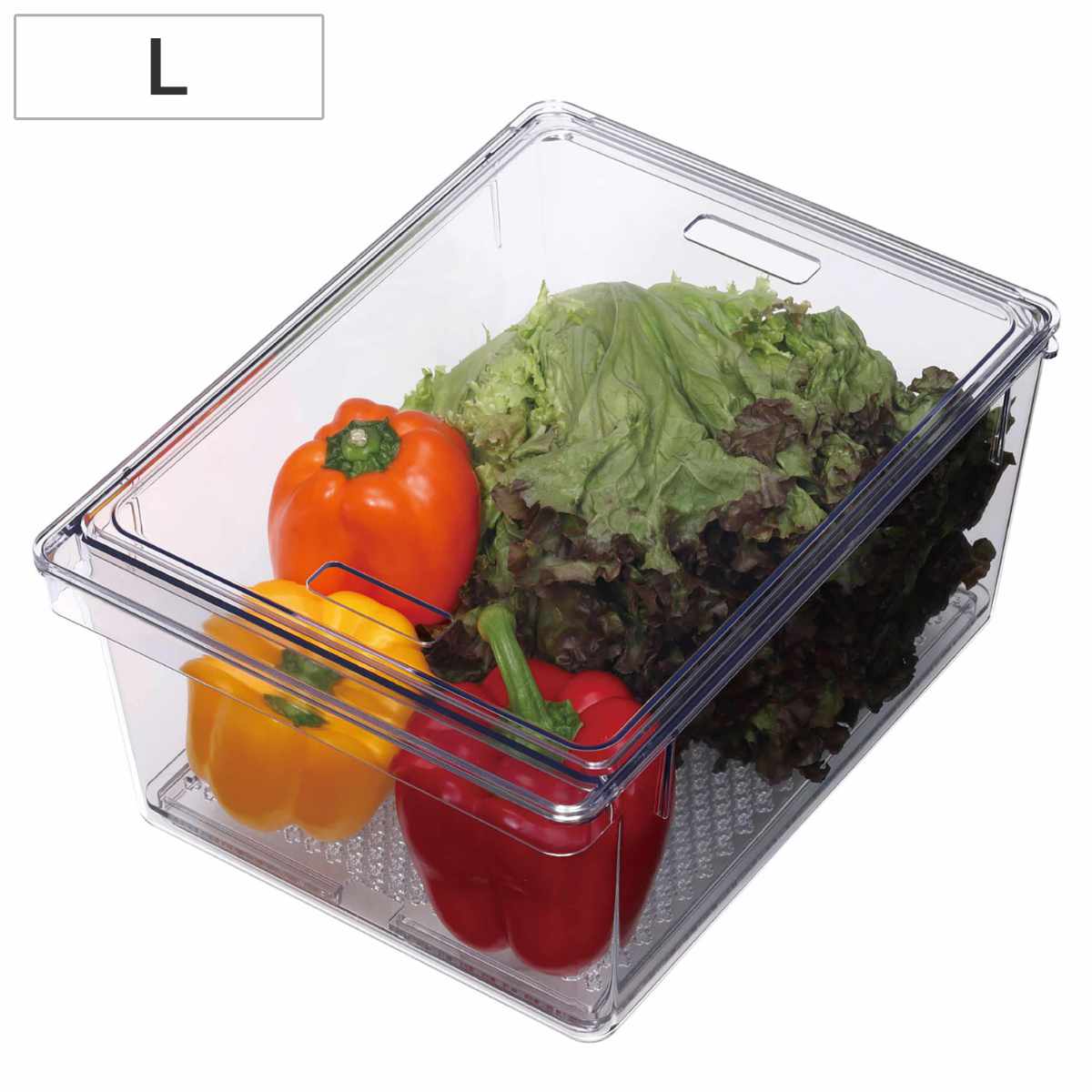 保存容器 すのこ付き 透明 野菜保存容器 Lサイズ （ 冷蔵庫収納 冷蔵庫 収納ケース トレー 深型 日本製 BPAフリー 蓋付き スタッキング 食品保存 水切り ストッカー 冷蔵室 野菜室 整理 すのこ 中が見える プラスチック ）