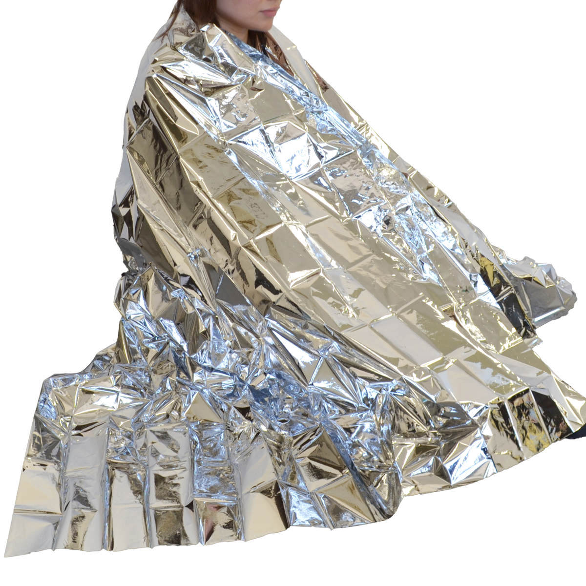 アルミブランケット 緊急 簡易ブランケット 約140×210cm 1枚入り 防災 （ アルミ ブランケット ポンチョ マント 防災用品 大判 寒さ対策 保温 防風 防水 防寒 災害時 目隠し 薄い 軽量 レジャー 就寝時 アルミシート キャンプ ）