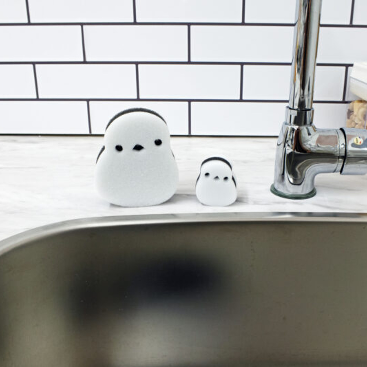 スポンジ 食器洗い シマエナガ キッチンスポンジ ( 食器用スポンジ 台所用スポンジ 食器用 クリーナー キッチン 食器用クリーナー 皿洗い 鍋用 ソフト 立つ 自立 かわいい )