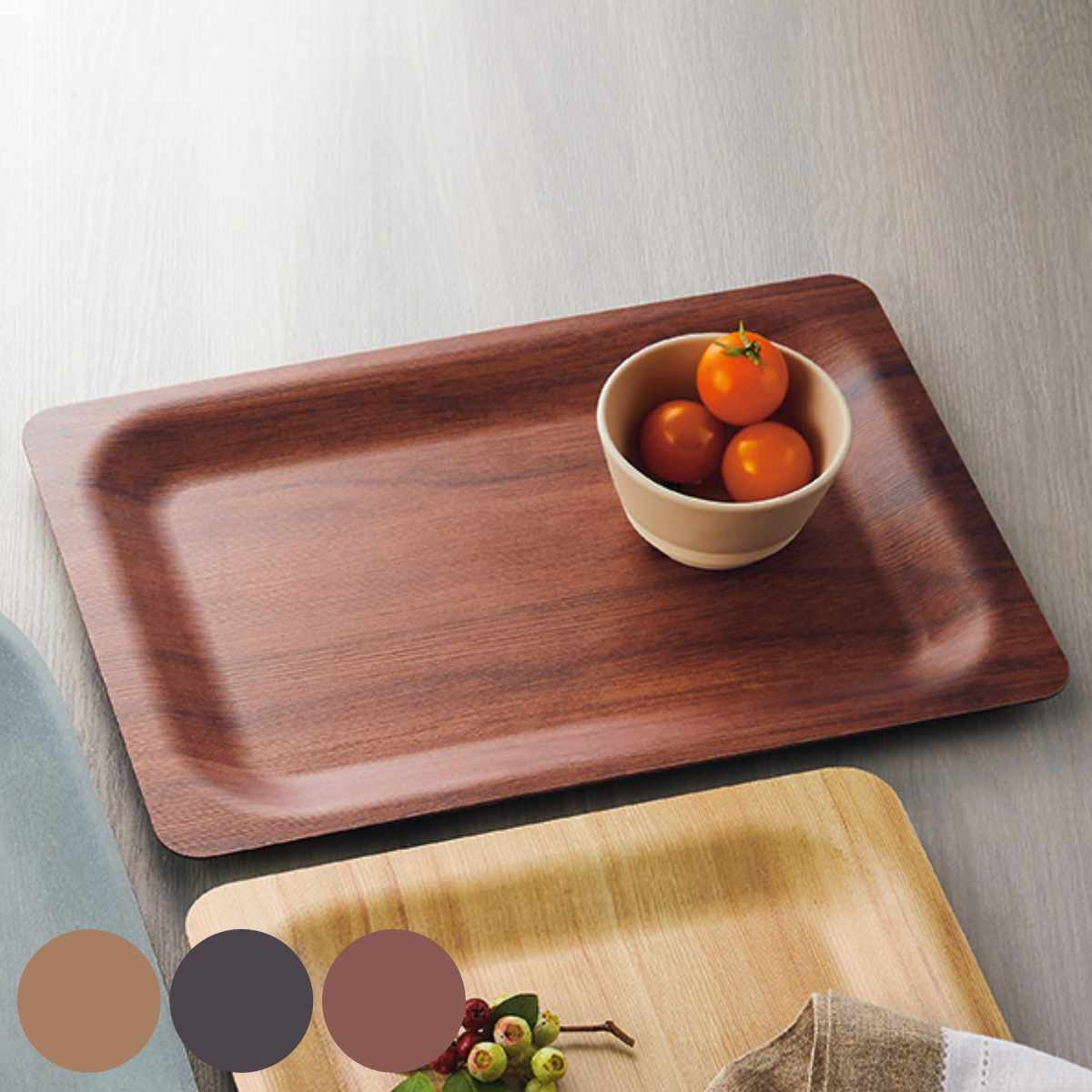 トレー 30cm 長角 NOSトレー ラミネウェア （ 日本製 滑り止め加工 紙 樹脂 角型 環境にやさしい トレイ お盆 おぼん 長方形 おしゃれ シンプル ナチュラル すべり止め 木目調 エコ テーブルウェア キッチン雑貨 キッチン用品 ） 【ウォールナット】