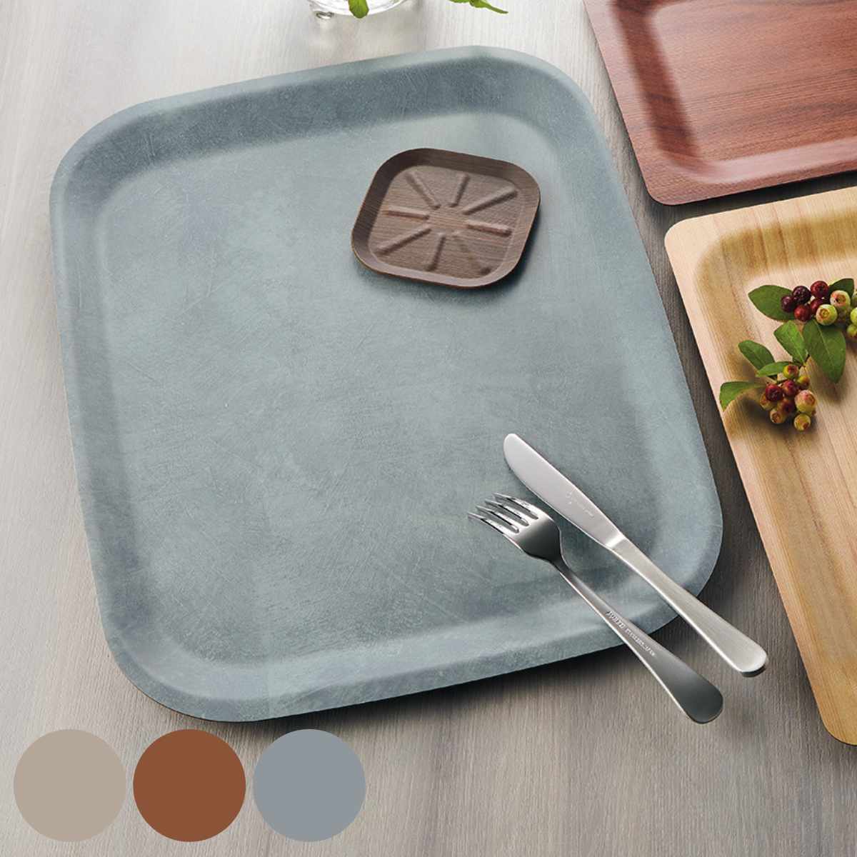 トレー 44cm 長角 NOSトレー ラミネウェア （ 日本製 滑り止め加工 紙 樹脂 角型 環境にやさしい トレイ お盆 おぼん 長方形 おしゃれ シンプル ナチュラル すべり止め 木目調 エコ テーブルウェア キッチン雑貨 キッチン用品 ） 【リネンベージュ】