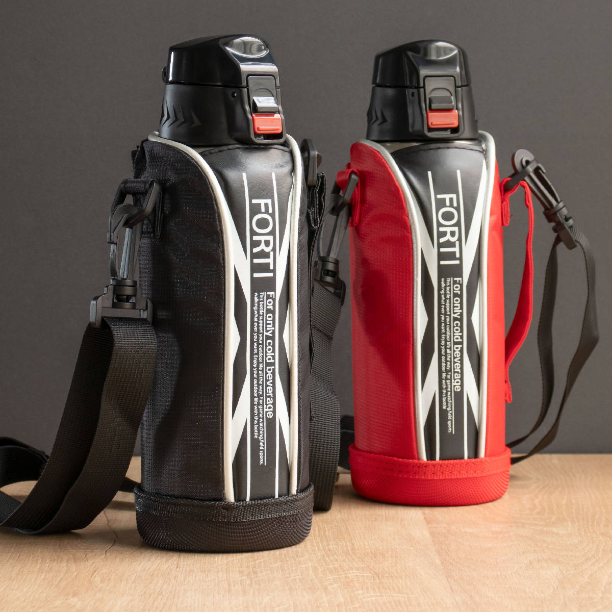 水筒 730ml ステンレス 直飲み ワンタッチ 保冷 NEWフォルティ ブラック レッド カバー付 ( ダイレクトボトル ステンレスボトル スポーツボトル シンプル 保冷専用 直のみ ショルダーベルト 子供 すいとう ボトル ) 【レッド】 レッド