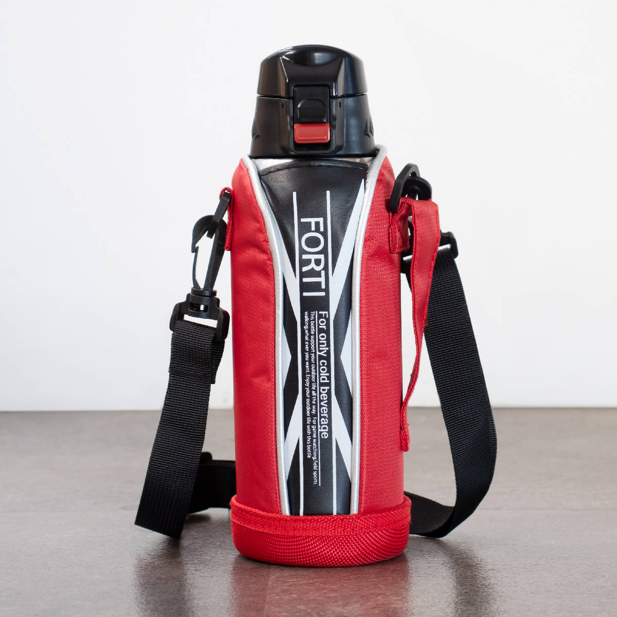 水筒 730ml ステンレス 直飲み ワンタッチ 保冷 NEWフォルティ ブラック レッド カバー付 ( ダイレクトボトル ステンレスボトル スポーツボトル シンプル 保冷専用 直のみ ショルダーベルト 子供 すいとう ボトル ) 【レッド】 レッド