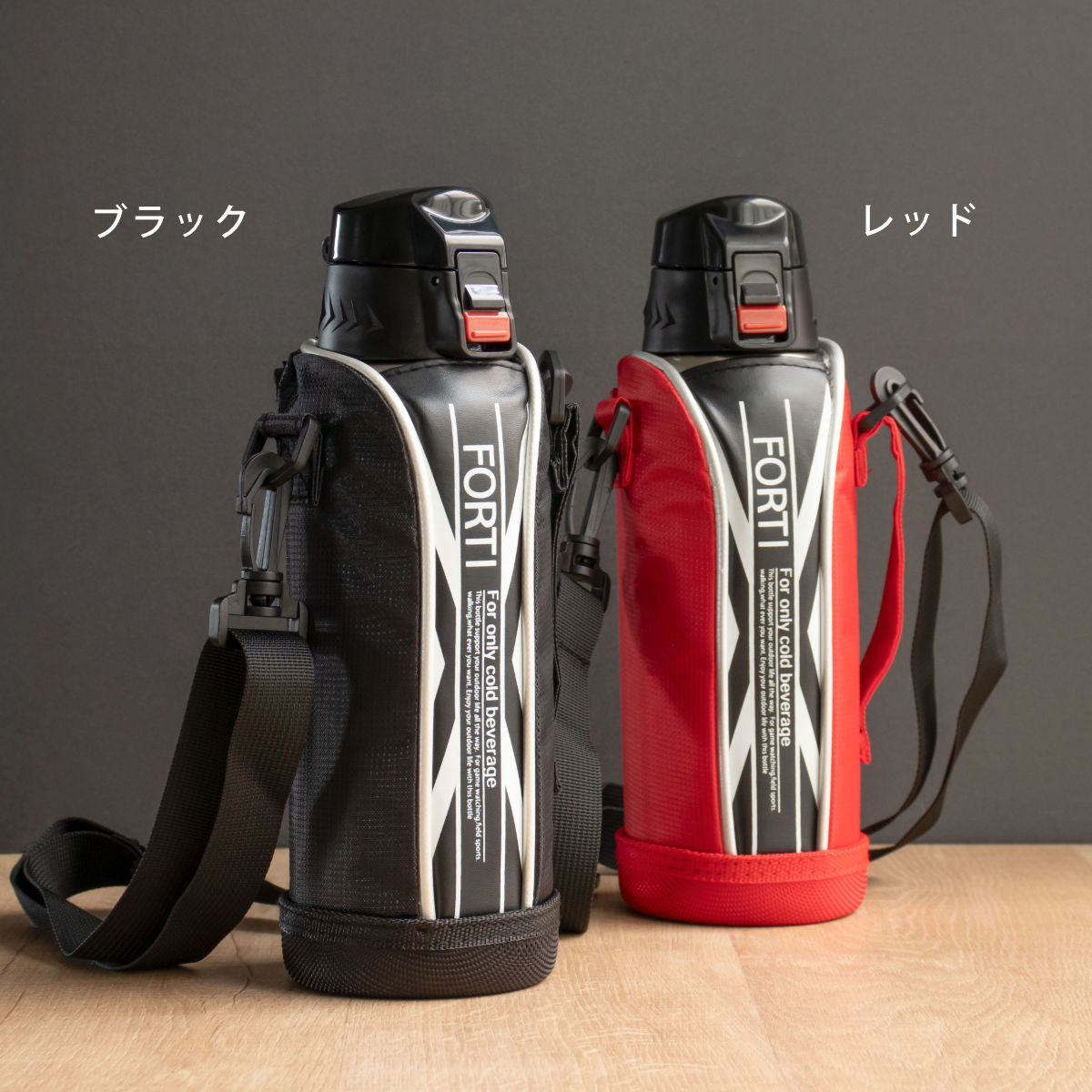 水筒 730ml ステンレス 直飲み ワンタッチ 保冷 NEWフォルティ ブラック レッド カバー付 ( ダイレクトボトル ステンレスボトル スポーツボトル シンプル 保冷専用 直のみ ショルダーベルト 子供 すいとう ボトル ) 【レッド】 レッド