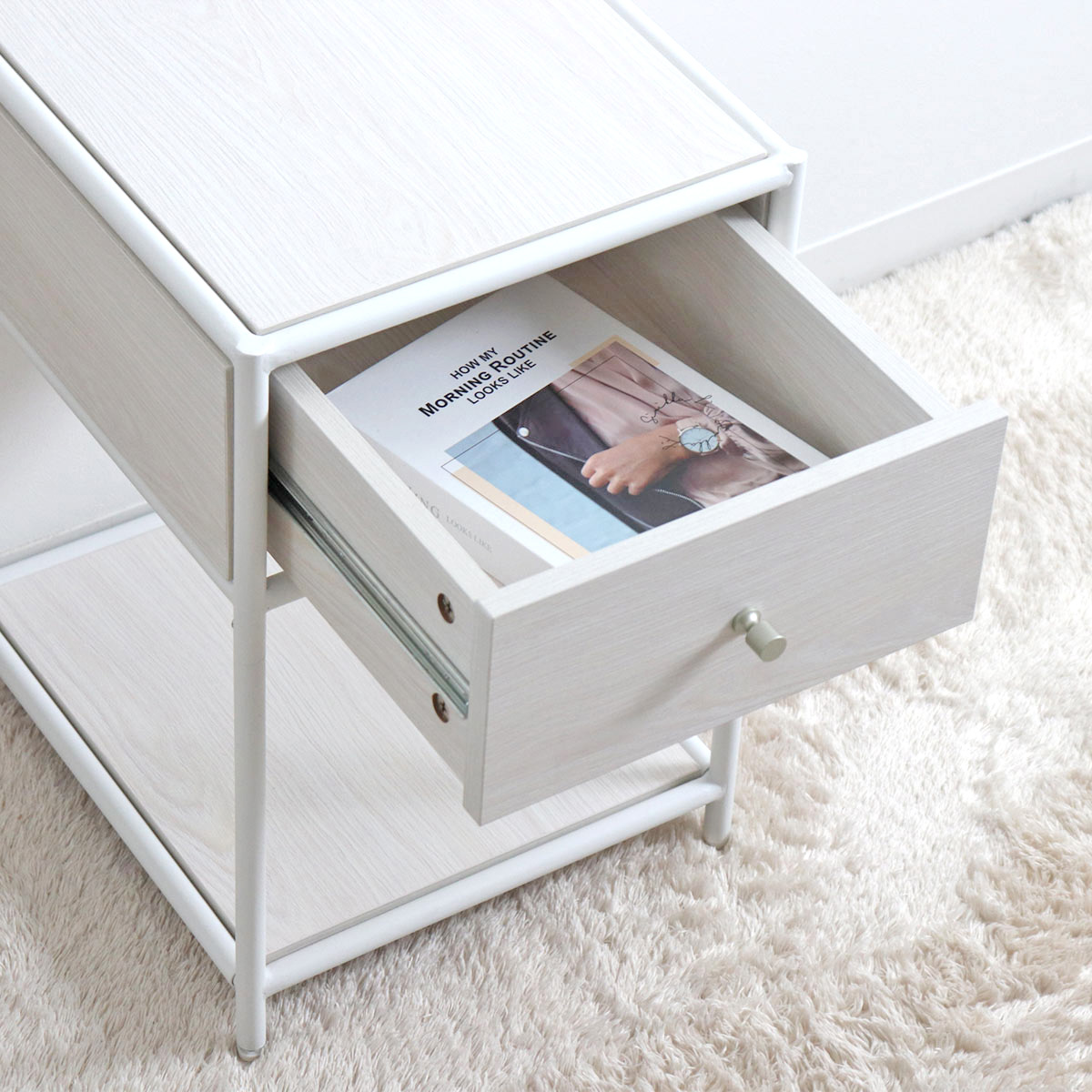 【在庫処分特価】サイドテーブル 北欧 収納 木製 高さ50.5cm 韓国風インテリア 引き出し付き 木目 ( LH17669 ナイトテーブル ベッドサイド 白 ホワイト ナチュラル シンプル かわいい 玄関 寝室 リビング )
