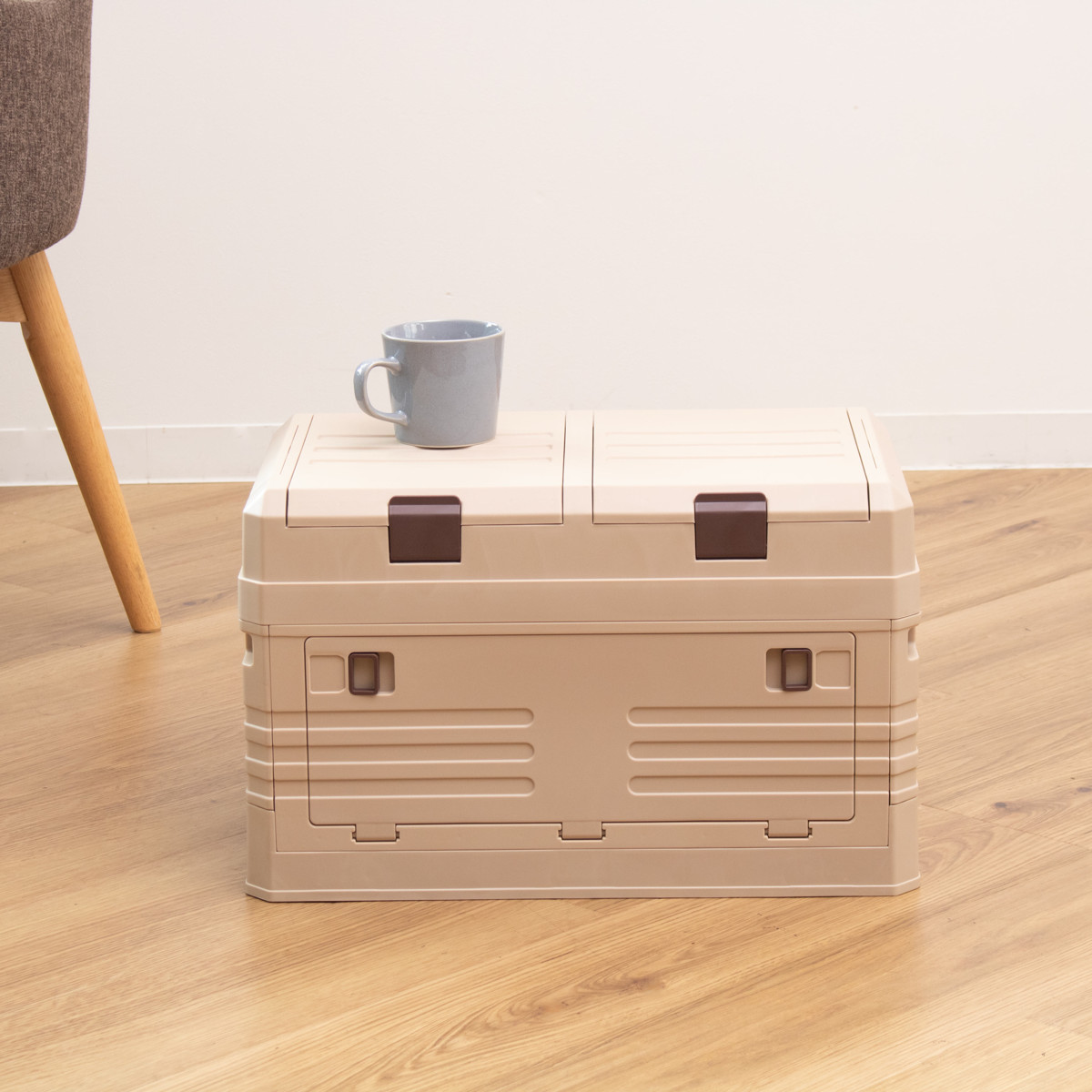 収納ボックス 2WAYオープン コンテナ S 同色3個セット 折りたたみ 幅47.5×奥行29.5×高さ30.5cm ( 収納ケース 収納 ボックス 前開き 折りたたみコンテナ 積み重ね ふた付き スタッキング プラスチック ストッカーアウトドア ) 【カーキ】 カーキ