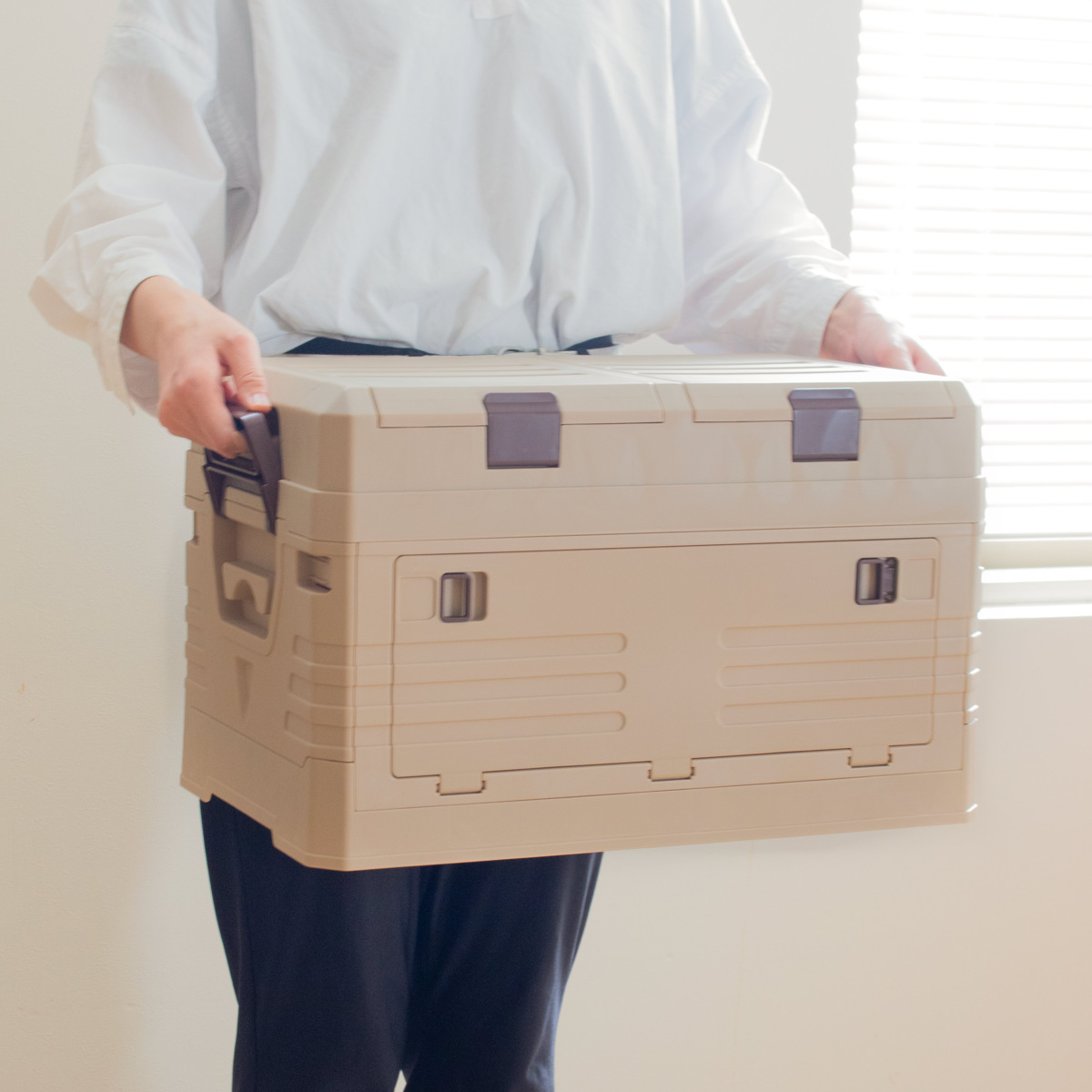 収納ボックス 2WAYオープン コンテナ S 同色3個セット 折りたたみ 幅47.5×奥行29.5×高さ30.5cm ( 収納ケース 収納 ボックス 前開き 折りたたみコンテナ 積み重ね ふた付き スタッキング プラスチック ストッカーアウトドア ) 【カーキ】 カーキ