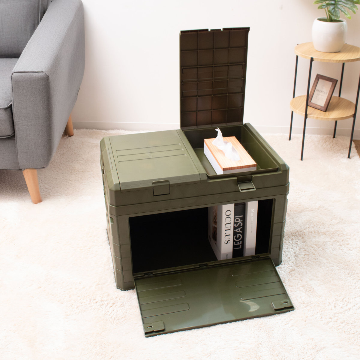 収納ボックス 2WAYオープン コンテナ L 同色3個セット 折りたたみ 幅58×奥行39×高さ40cm ( 収納ケース 収納 ボックス 前開き 折りたたみコンテナ 積み重ね ふた付き スタッキング プラスチック ストッカーアウトドア ) 【ブラウン】 ブラウン