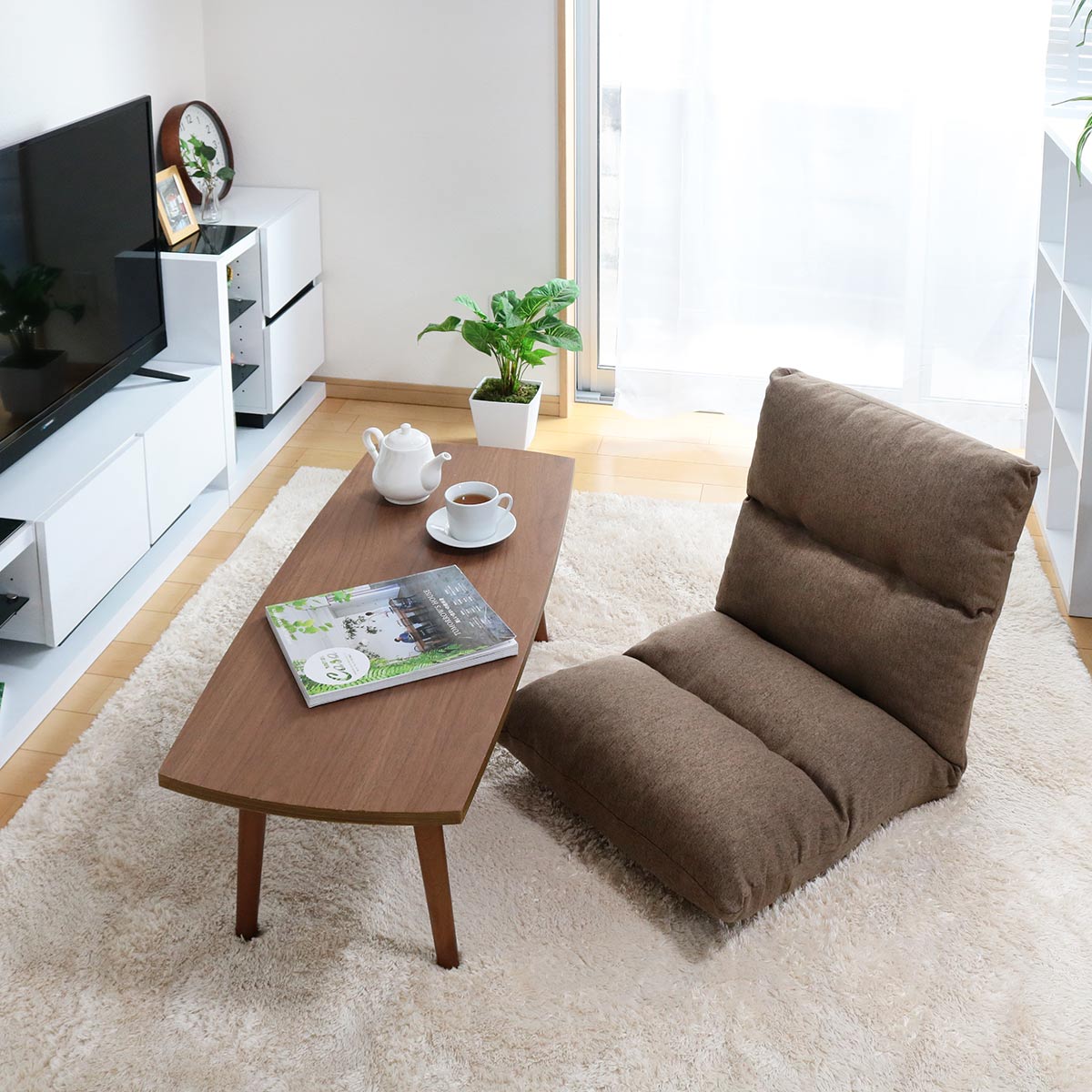 座椅子 幅47cm リクライニング 14段階 高反発 ウレタン ファブリック ( コンパクト 座いす 座イス チェア フロアチェア 1人掛け へたりにくい フラット 北欧風 ) 【ベージュ】 ベージュ