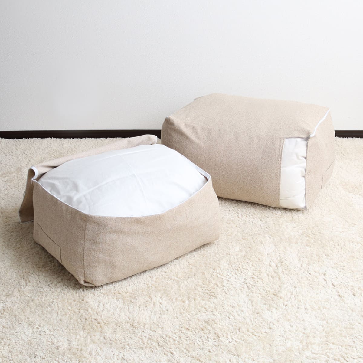 布団収納袋 シングル+毛布 掛け布団用 窓付き 2個セット ( 布団 収納 ふとん ケース ファブリック クローゼット収納 コンパクト こたつ布団 fab container 持ち手付き 洋服 保管 おしゃれ 収納ケース 毛布 衣類 押し入れ ) 【ベージュ】 ベージュ