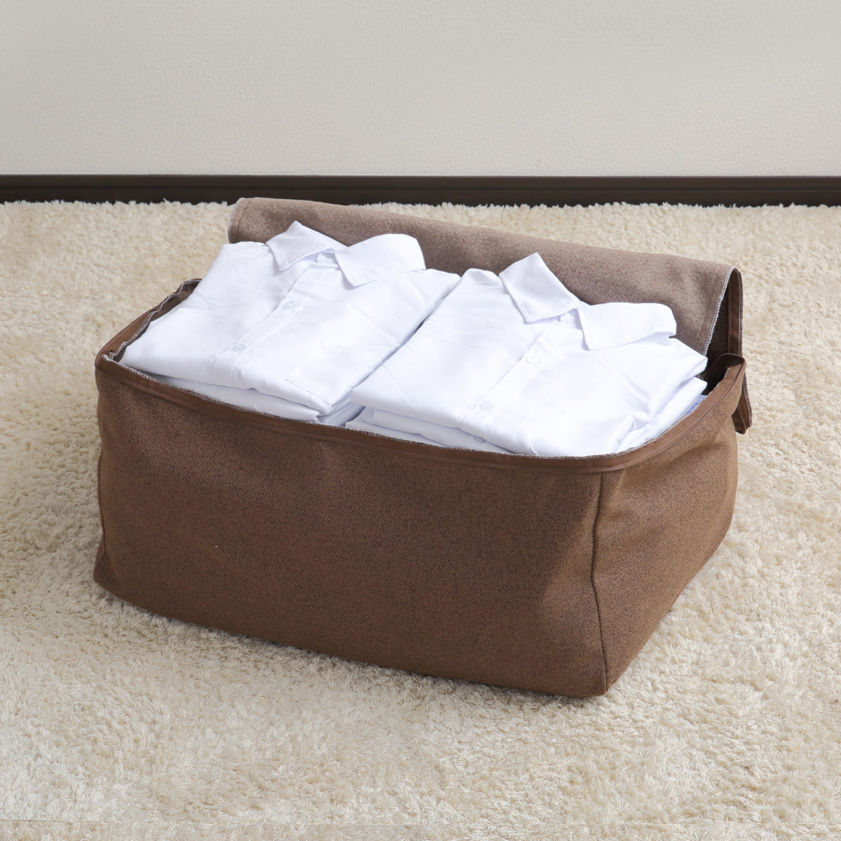 布団収納袋 シングル+毛布 掛け布団用 窓付き 2個セット ( 布団 収納 ふとん ケース ファブリック クローゼット収納 コンパクト こたつ布団 fab container 持ち手付き 洋服 保管 おしゃれ 収納ケース 毛布 衣類 押し入れ ) 【ベージュ】 ベージュ