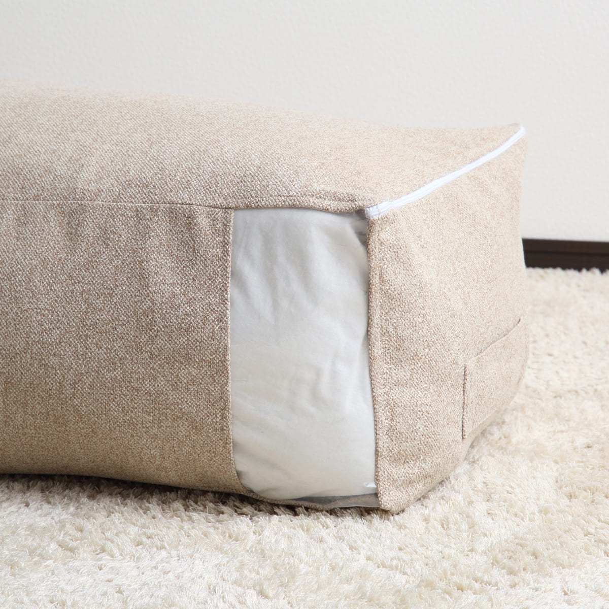 布団収納袋 シングル+毛布 掛け布団用 窓付き 2個セット ( 布団 収納 ふとん ケース ファブリック クローゼット収納 コンパクト こたつ布団 fab container 持ち手付き 洋服 保管 おしゃれ 収納ケース 毛布 衣類 押し入れ ) 【ベージュ】 ベージュ