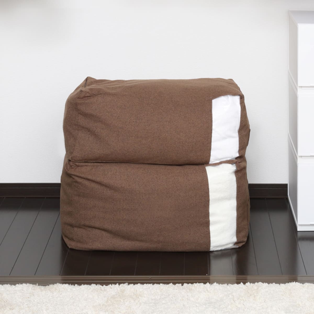 布団収納袋 シングル+毛布 掛け布団用 窓付き 2個セット ( 布団 収納 ふとん ケース ファブリック クローゼット収納 コンパクト こたつ布団 fab container 持ち手付き 洋服 保管 おしゃれ 収納ケース 毛布 衣類 押し入れ ) 【ベージュ】 ベージュ