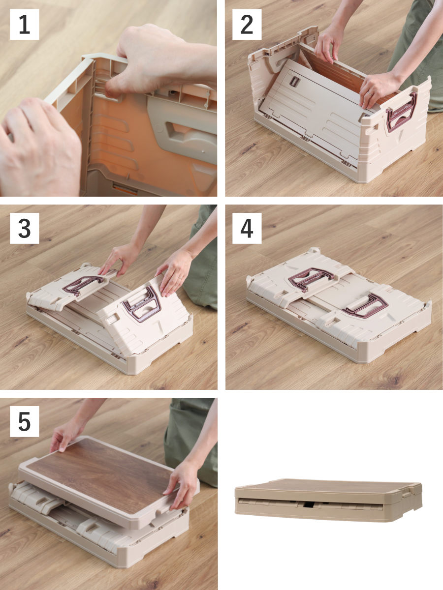 天板付コンテナボックス L 収納ボックス ( 収納ケース 収納 ボックス 前開き 折りたたみコンテナ コンパクト 積み重ね ふた付き 天板付き 取り外し テーブル スタッキング プラスチック ストッカー アウトドア ) 【グリーン】 グリーン