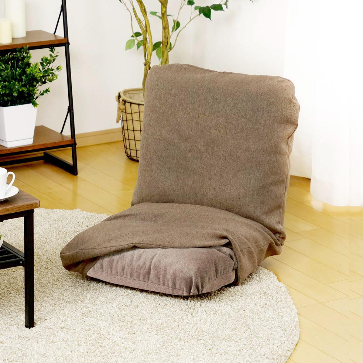 座椅子 幅47cm 専用カバーセット リクライニング 14段階 ( コンパクト 座いす 座イス チェア フロアチェア 1人掛け へたりにくい フラット カバー付き ウレタン 北欧風 おしゃれ リクライニングチェア 座り心地 快適 ごろ寝 お昼寝 ) 【グリーン】 グリーン