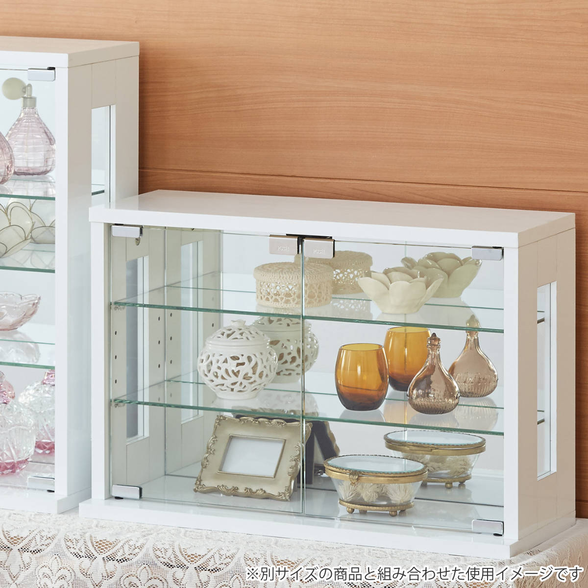 卓上コレクションケース 幅60cm 横型 ガラス ( コレクションラック 卓上 収納 ディスプレイケース ガラス扉 飾り棚 フィギュア フィギュアケース 透明 ケース ガラス棚 背面ミラー ホワイト ダークブラウン ) 【ダークブラウン】 ダークブラウン