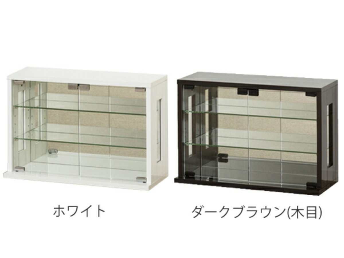 卓上コレクションケース 幅60cm 横型 ガラス ( コレクションラック 卓上 収納 ディスプレイケース ガラス扉 飾り棚 フィギュア フィギュアケース 透明 ケース ガラス棚 背面ミラー ホワイト ダークブラウン ) 【ダークブラウン】 ダークブラウン