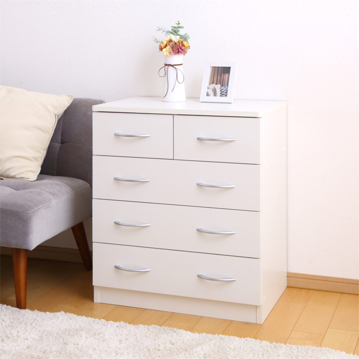 チェスト 幅60cm 4段 北欧風 ブルーム ( 4段 5杯 たんす タンス リビングチェスト 収納 リビング収納 衣類収納 箪笥 木目 ホワイト 白 ブラウン 茶色 おしゃれ ) 【ウォールナット】 ウォールナット