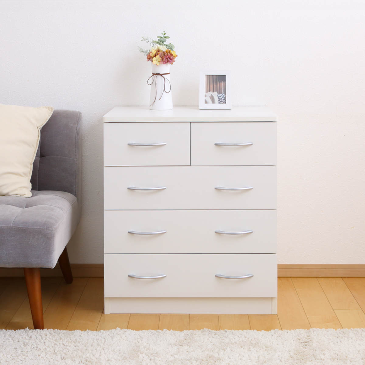 チェスト 幅60cm 4段 北欧風 ブルーム ( 4段 5杯 たんす タンス リビングチェスト 収納 リビング収納 衣類収納 箪笥 木目 ホワイト 白 ブラウン 茶色 おしゃれ ) 【ウォールナット】 ウォールナット