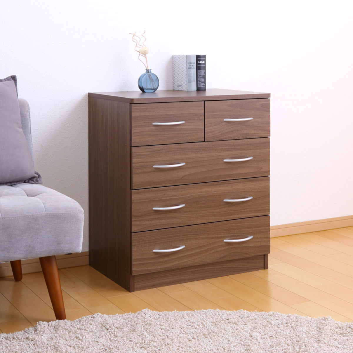 チェスト 幅60cm 4段 北欧風 ブルーム ( 4段 5杯 たんす タンス リビングチェスト 収納 リビング収納 衣類収納 箪笥 木目 ホワイト 白 ブラウン 茶色 おしゃれ ) 【ウォールナット】 ウォールナット