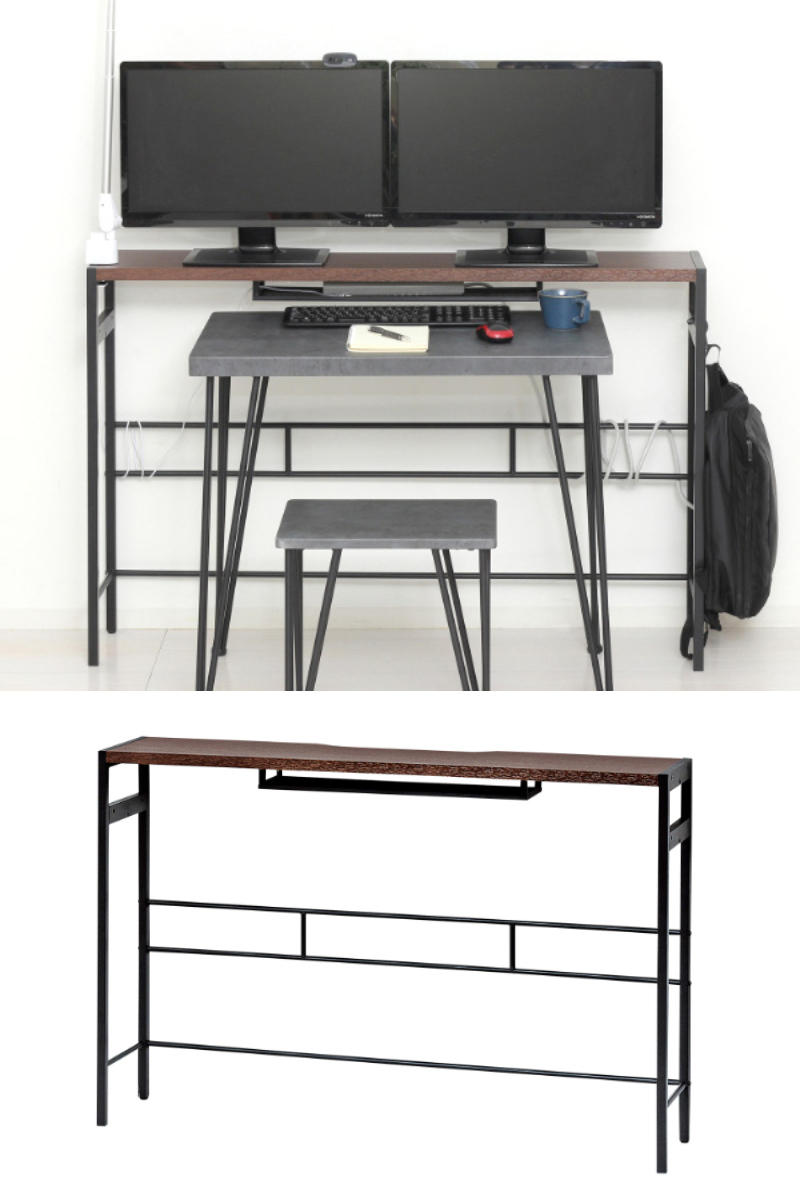 モニターテーブル 幅125cm デュアルモニター対応 モニタースタンド ( テーブル デスク 机 奥行25cm スリム 2段階 高さ調節 モニター2台設置 パソコンデスク 配線収納付き スチールフレーム アジャスター付き リモートワーク ゲーム ) 【ホワイト】 ホワイト