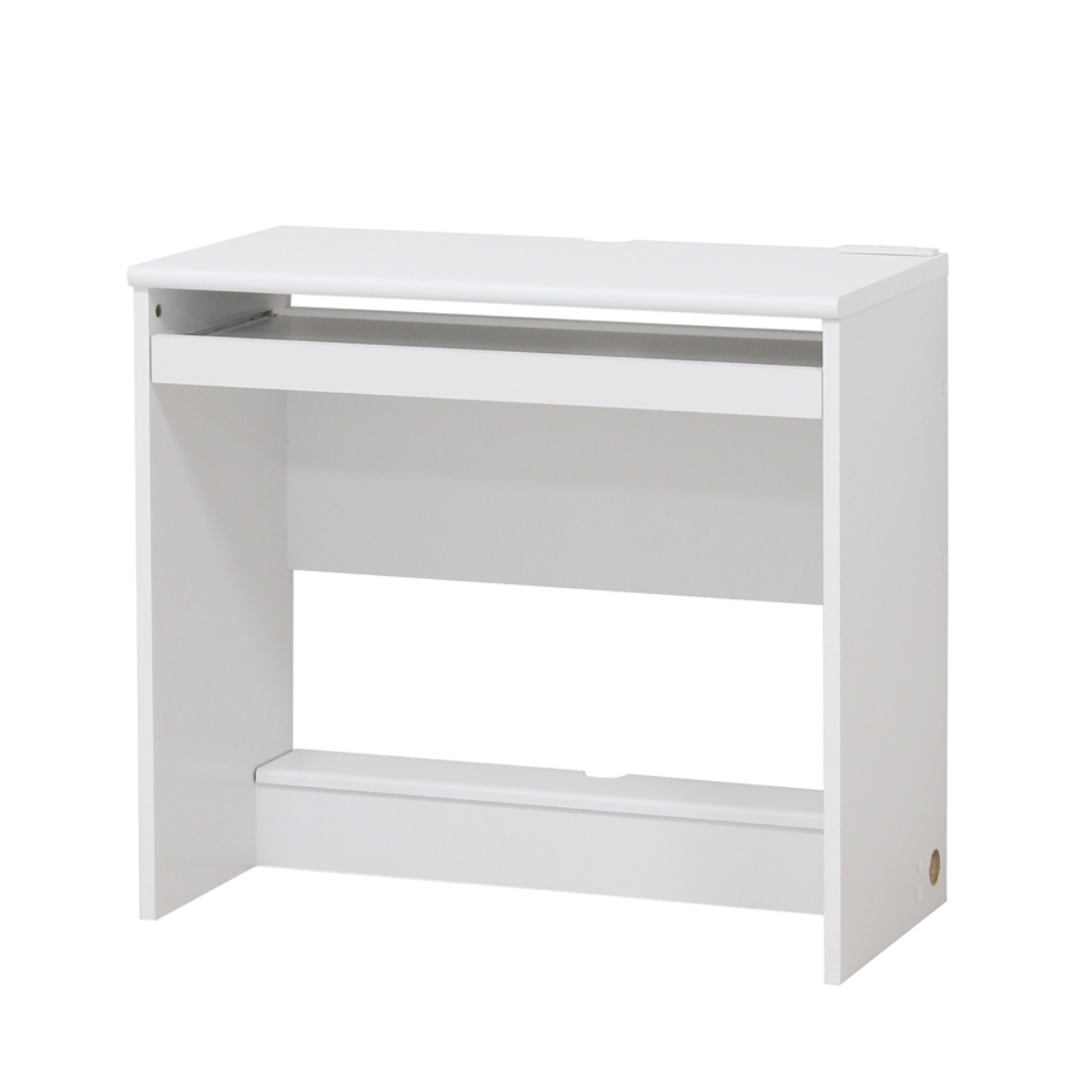 パソコンデスク 幅80cm フットレスト付き 配線収納 スリム ( デスク 机 奥行39cm コンパクト スライドテーブル付き 2口コンセント ワークデスク 足置き タップ収納 パソコン PC キーボード 配線穴 リビング学習 仕事 リモート 在宅 ) 【ホワイト】 ホワイト