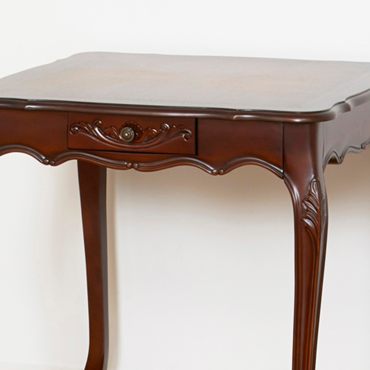 ダイニングテーブル 幅75cm コモ 引出付き 猫脚 ( テーブル 食卓テーブル 正方形 机 木製 天然木 ダイニング 食卓 アンティーク調 引き出し 収納付き リビングテーブル 作業台 木製テーブル ウッドテーブル マホガニー コンパクト ) 【ブラウン】 ブラウン