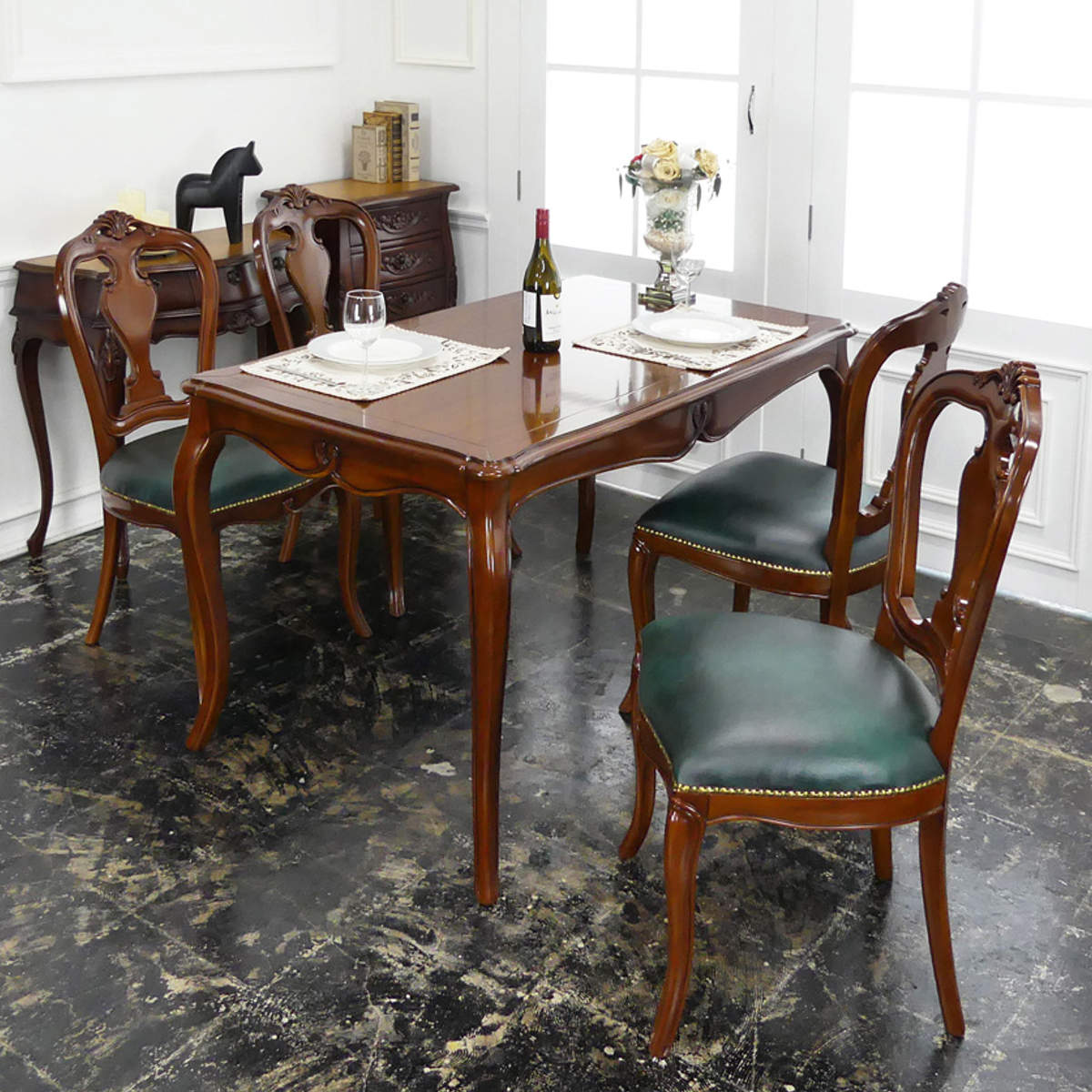 ダイニングチェア 座面高49cm 猫脚 ヴァーサ 完成品 ( チェア ダイニング イス 椅子 食卓椅子 木製 天然木 肘なし アンティーク調 座面 広い レザー調 チェアー いす 食卓 リビング 木製椅子 リビングチェア マホガニー )