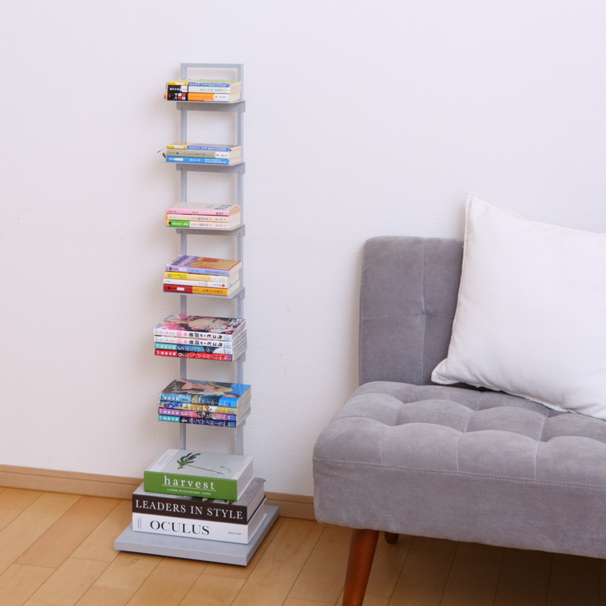 ブックタワー 幅30cm キャスター付き 高さ110cm 積読 つんどく ( マガジンラック ブックシェルフ 6段 本棚 ラック 収納 スリム スチール 可動棚 インテリア ディスプレイ 高さ調節 隠しキャスター ブラック グレー ) 【グレー】 グレー