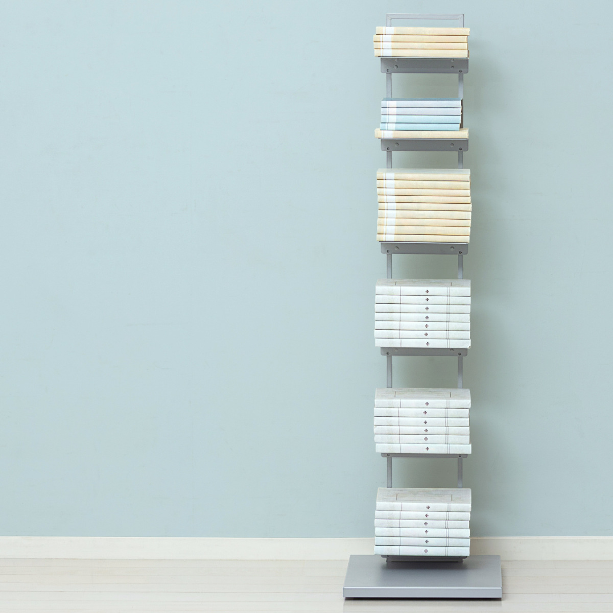 ブックタワー 幅30cm キャスター付き 高さ110cm 積読 つんどく ( マガジンラック ブックシェルフ 6段 本棚 ラック 収納 スリム スチール 可動棚 インテリア ディスプレイ 高さ調節 隠しキャスター ブラック グレー ) 【グレー】 グレー